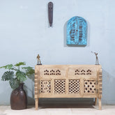 Indian Antique Tribal Hand Carved Art Wooden Damchiya Vanity 120X36X80 Cm Natural